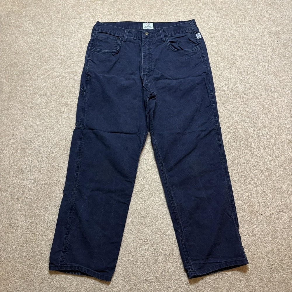 Tyndale FR‎ Carpenter Pants Mens 34x29.5 Blue Flame Resistant Arc Rated Work USA